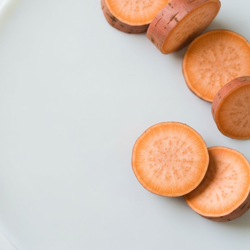 Sweet potato halved on white surface