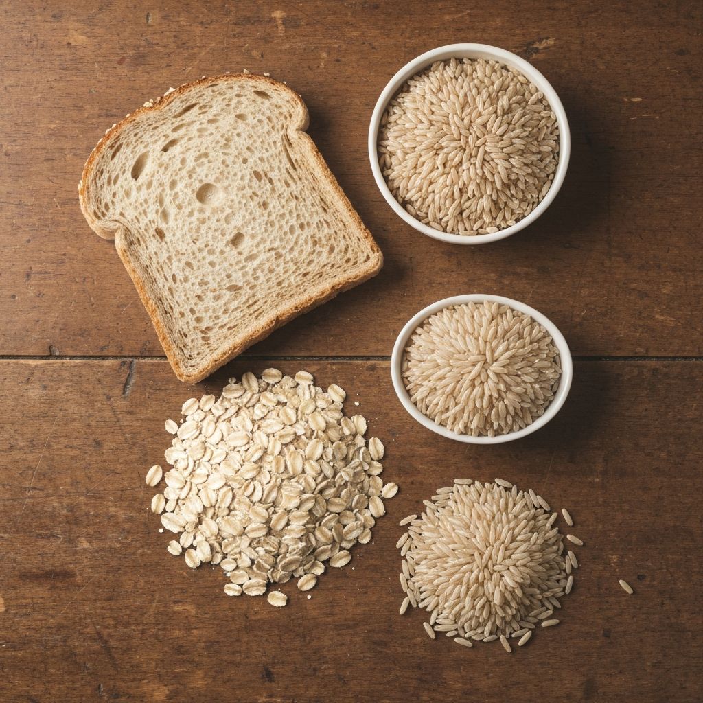 Various whole grain carbohydrate sources on table