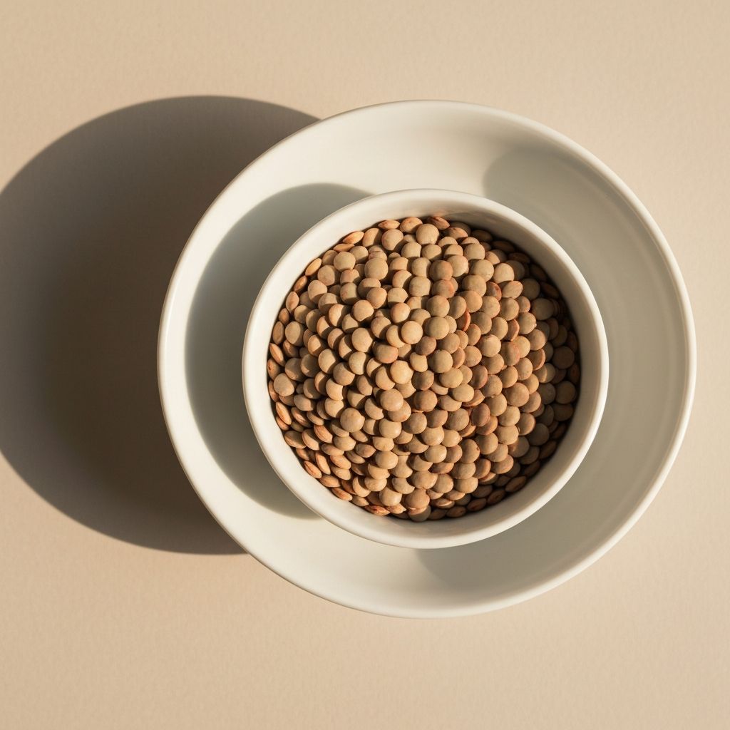 Lentils in simple white bowl